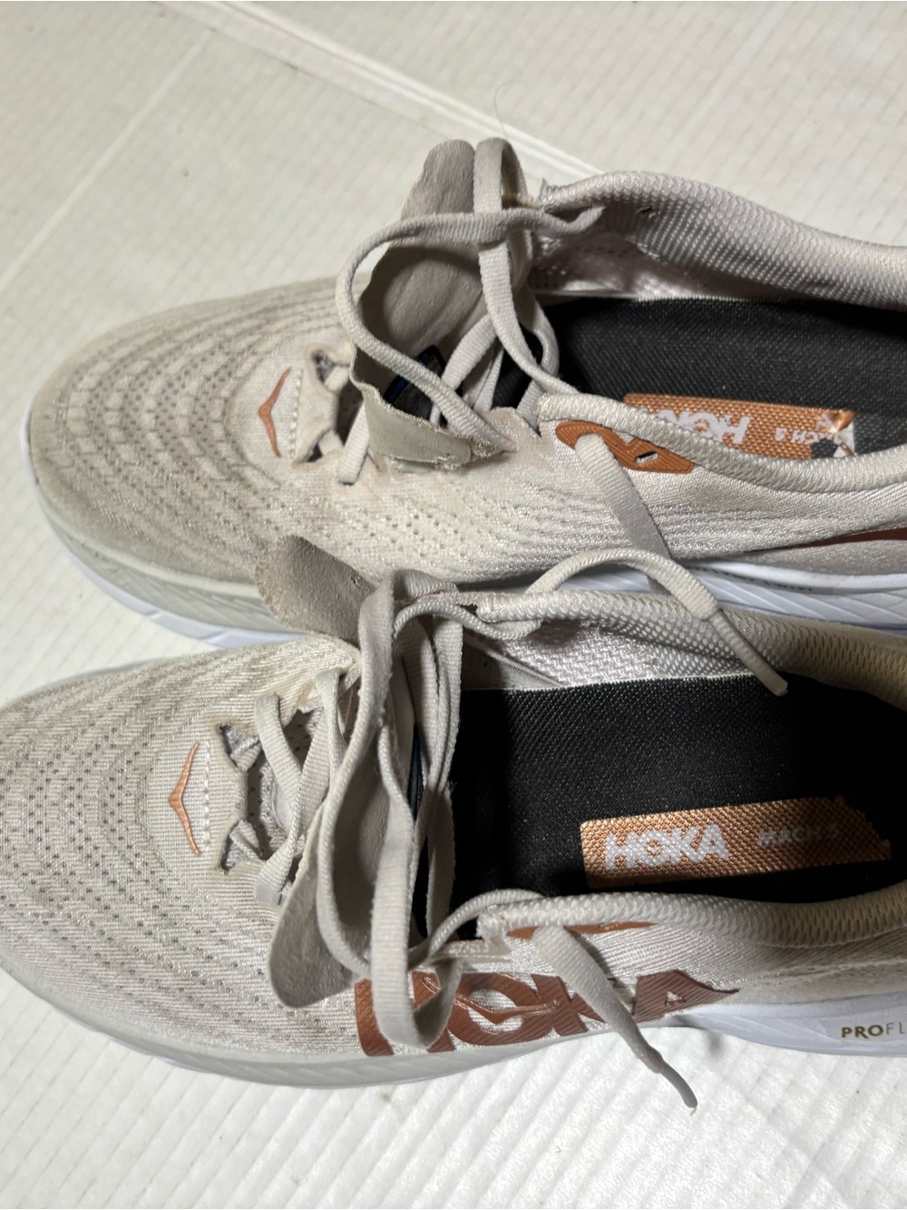 Hoka White Running Shoe with Rose Gold Logo Accents - Picture 5 of 10